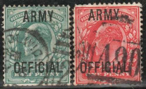 Great Britain 1902-03 KEVII ARMY OFFICIAL ½d and 1d very fine used. SG O48 & O49. Cat £5 (2018)