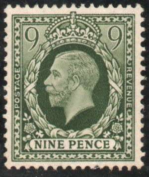 Great Britain 1934-36 KGV 9d deep olive-green umm but disturbed gum. SG 447. Cat £20 (2018)