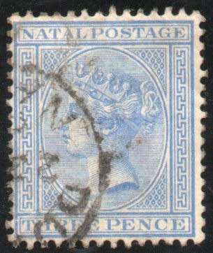 Natal 1882-89 3d blue very fine used. SG 100. Cat £17 (2018)