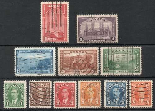Canada 1937-38 Definitive set of 11 fine - very fine used. SG 357-367. Cat £40 (2018)