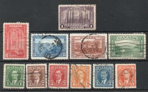 Canada 1937-38 Definitive set of 11 fine - very fine used. SG 357-367. Cat £40 (2018)