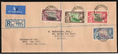 Southern Rhodesia 1937 Coronation set on plain registered First Day Cover. Cat as illust FDC R650.
