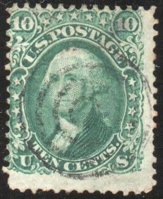 United States of America USA 1861 definitive 10c green very fine used. SG 64. Cat £55 (2013)
