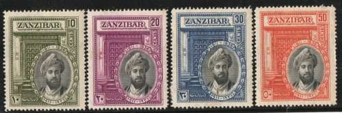 Zanzibar 1936 Silver Jubilee of Sultan set of 4 mint disturbed brown gum. SG 323-326. Cat £35 (2018)