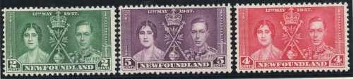 Newfoundland 1937 Coronation set of 3 mounted mint. SG 254-256. Cat £5 (2018)