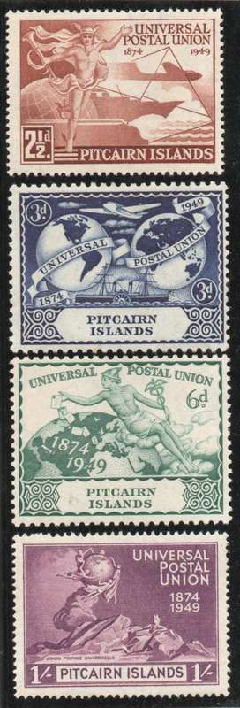 Pitcairn Islands 1949 UPU set of 4 lightly mounted mint. SG 13-16. Cat £14,50 (2018)