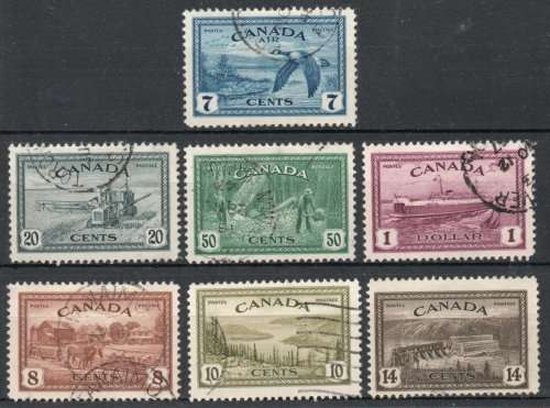 Canada 1946 Peace Re-conversion set of 7 very fine used. SG 401-407. Cat £17 (2018)