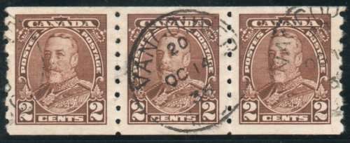 Canada 1935 Definitive 2c brown coil strip of 3 very fine used. SG 353. Cat £19,50 (2018)