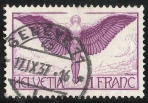 Switzerland 1924 Airmail 1 Fr lilac & purple coated paper very fine used. SG 327a. Cat £4,25 (2013)