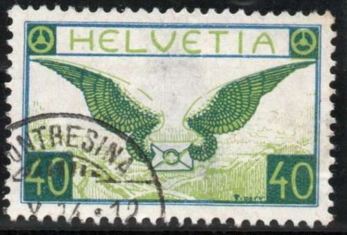 Switzerland 1929 Airmail 40c blue and green used thinned - space-filler. SG 322a. Cat £120 (2013)