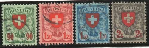Switzerland 1924 definitive set of 4 very fine used. SG 329-332a. Cat £32,25 (2013)