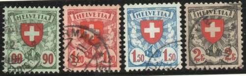 Switzerland 1924 definitive set of 4 very fine used. SG 329-332a. Cat £32,25 (2013)