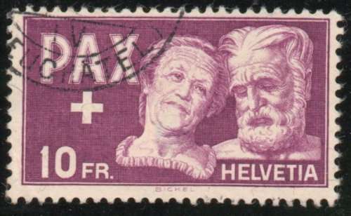 Switzerland 1945 Peace 10Fr used but thin spot very fine face. SG 459. Cat £150 (2013)