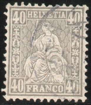 Switzerland 1862 Defin 40c grey very fine used. SG simplified 66. Cat £160 (2013)