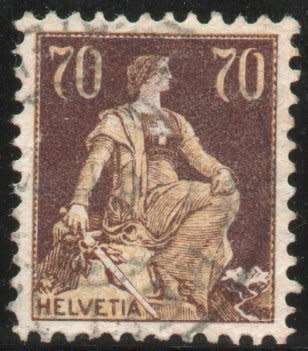 Switzerland 1908 Defin 70c yellow and brown very fine used. SG 242. Cat £25 (2013)