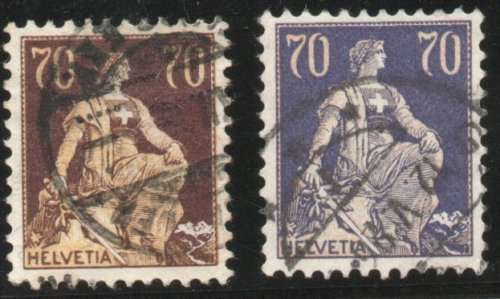 Switzerland 1908 Defin 2 x 70c very fine used. SG 242 & 243. Cat £30 (2013)