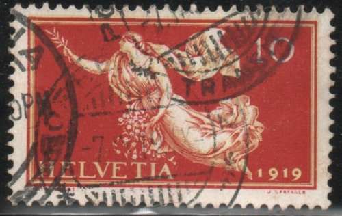Switzerland 1919 Peace conference 10c yellow and red fine used. SG 305. Cat £11 (2013)