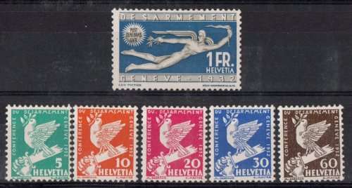 Switzerland 1932 International Disarmament Conference part set of 6 lmm. SG 338-343. Cat £47 (2013)