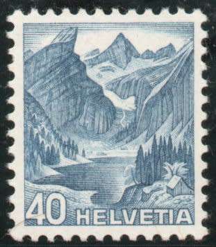 Switzerland 1936 Re-drawn Definitive 40c blue lightly mounted mint. SG 494. Cat £47 (2013)