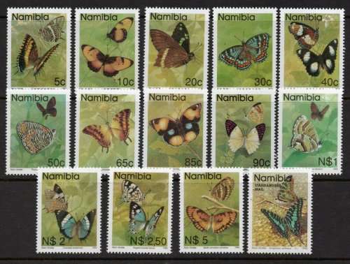 Namibia 1993 2nd Definitive Issue Butterflies set of 14 umm. SACC 86-98 & 107. Cat R102.