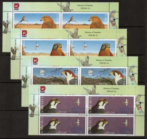 Namibia 1999 Falcons of Namibia set of 4 in control blocks of 4 umm. SACC 299-302. Cat R372.