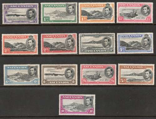 Ascension 1938-53 KGVI definitive part set of 13 mounted mint. Cat £143 (2018)