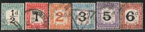Transvaal 1907 Postage Due short set of 6 very fine used. SACC 1-6. Cat R1095 (2023-25)