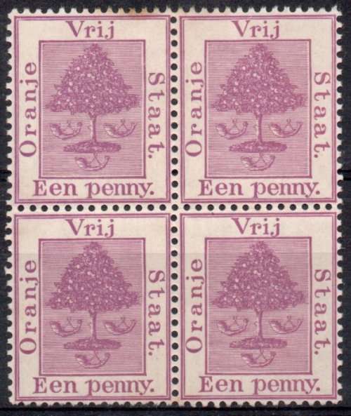 Orange Free State 1894 1d purple block of 4 mounted & unmounted mint. SG 68. Cat £20 (2018)