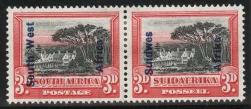 South West Africa 1926-27 Pictorials of SA ovpt 3d black and red mm pair. SACC 76. Cat R140.