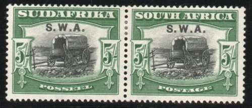 South West Africa 1927-30 Pictorials of SA ovpt S.W.A. 5/- black and green mm pair SACC 89 Cat R4000