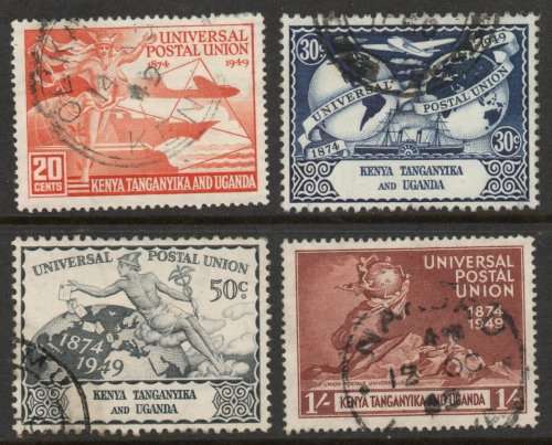 Kenya Uganda Tanganyika 1949 UPU set of 4 very fine used. SG 159-162. Cat £3.50 (2018)
