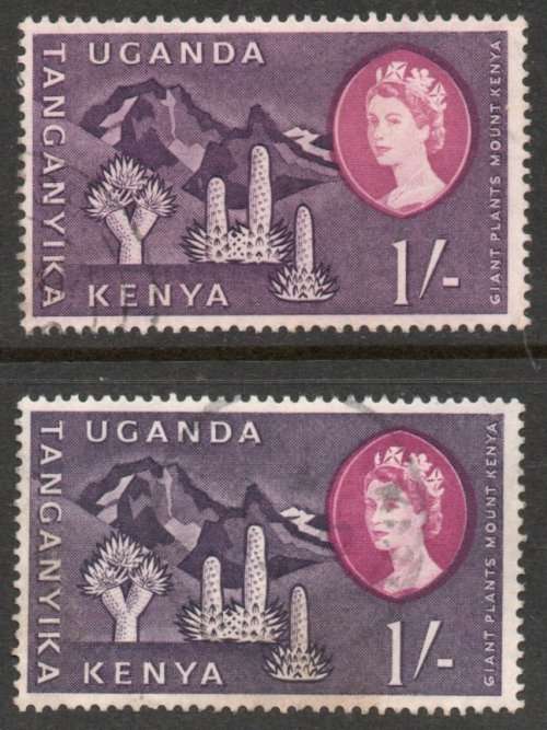 Kenya Uganda Tanganyika 1960-62 QEII 1/- both shades very fine used. SG 192 and 192a.