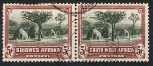 South West Africa 1931 Pictorials 5/- perf up very fine used. SG 83. Cat £35 (2018)