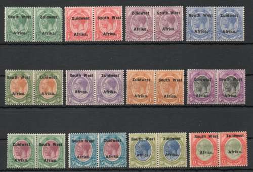 South West Africa 1924-26 KGV overprint set of 12 pairs mm. Type VIa. SACC 52-62 & 63a. Cat R28900.
