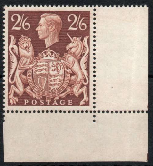 Great Britain 1939-48 KGVI 2/6d brown superb unmounted mint corner single. SG 476. Cat £100 (2018)