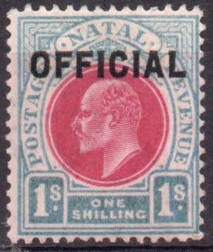 Natal 1904 KEVII Official 1/- carmine and pale blue vlmm. SACC 6. Cat R7500. (2023-25)