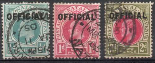 Natal 1904 KEVII Officials short set of 3 very fine used. SACC 1-3. Cat R387. (2019-20)
