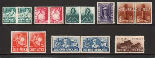 South Africa 1941-42 Large War set of 8 (6 pairs and 2 singles) unmounted mint. Cat R945 (2019-20)
