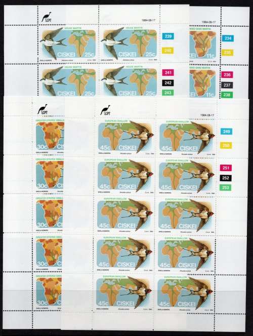 Ciskei 1984 Migratory birds set of 4 in sheets of 10 unmounted mint. SACC 61-64. Cat R120.