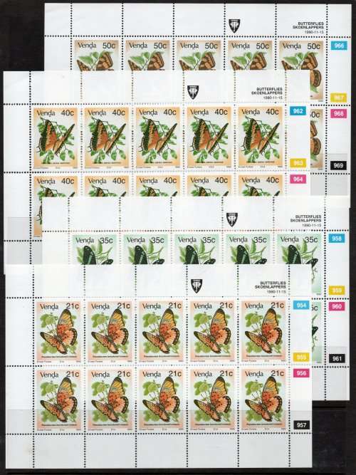 Venda 1990 Butterflies set of 4 in sheets of 10 unmounted mint. SACC 214-217. Cat R225. (2019-20)