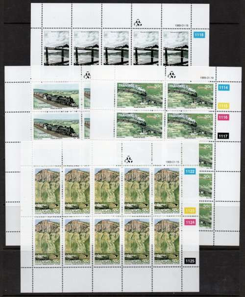 Transkei 1989 Railway Trains set of 4 in sheets of 10 unmounted mint. SACC 232-235. Cat R160.