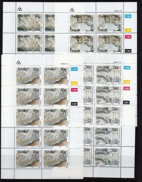 Transkei 1990 Fossils 1st series set of 4 in sheets of 10 unmounted mint. SACC 248-251. Cat R145.