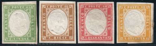 Sardinia 1855 Defin part set of 4 mint. SG 28, 40, 55 and 59. Cat £81 (2013)