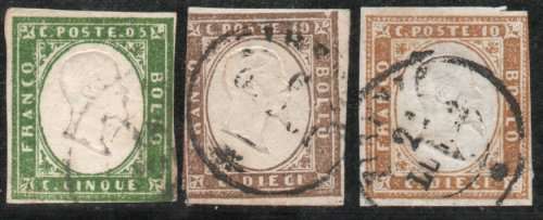 Sardinia 1855 Defin part set of 3 fine used. SG 28, 39 and 40. Cat £152 (2013)