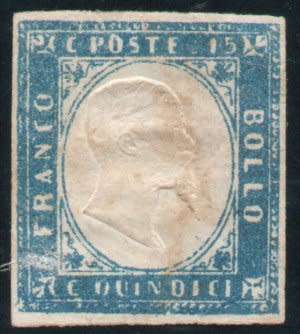 Italy 1862 Definitive 15c blue mint no gum. SG 5. Cat £100 (2013)