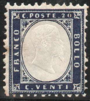 Italy 1862 Definitive 20c blue mounted mint. SG 2a. Cat £26 (2013)