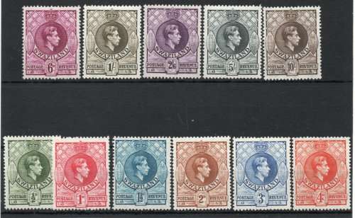 Swaziland 1938-54 Definitive set of 11 perf 13½ x 14 lightly mounted mint.