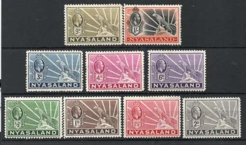 Nyasaland 1934 KGV Definitive set of 9 lightly mounted mint & umm. SG 114-122. Cat £48+ (2022)
