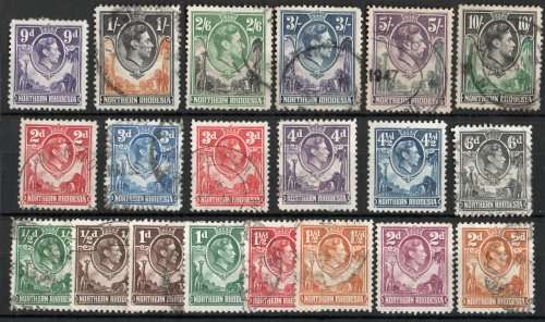 Northern Rhodesia 1938 definitive part set of 20 fine - vfu. SACC 25-44. Cat R1400 (2019-20)