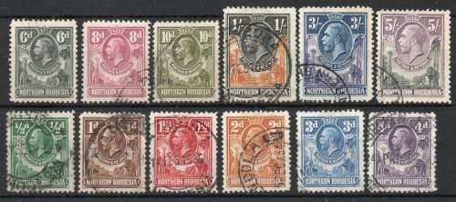 Northern Rhodesia 1925 Definitive part set of 12 vfu. SG 1-10, 13 and 14. Cat £162,7 (2018)